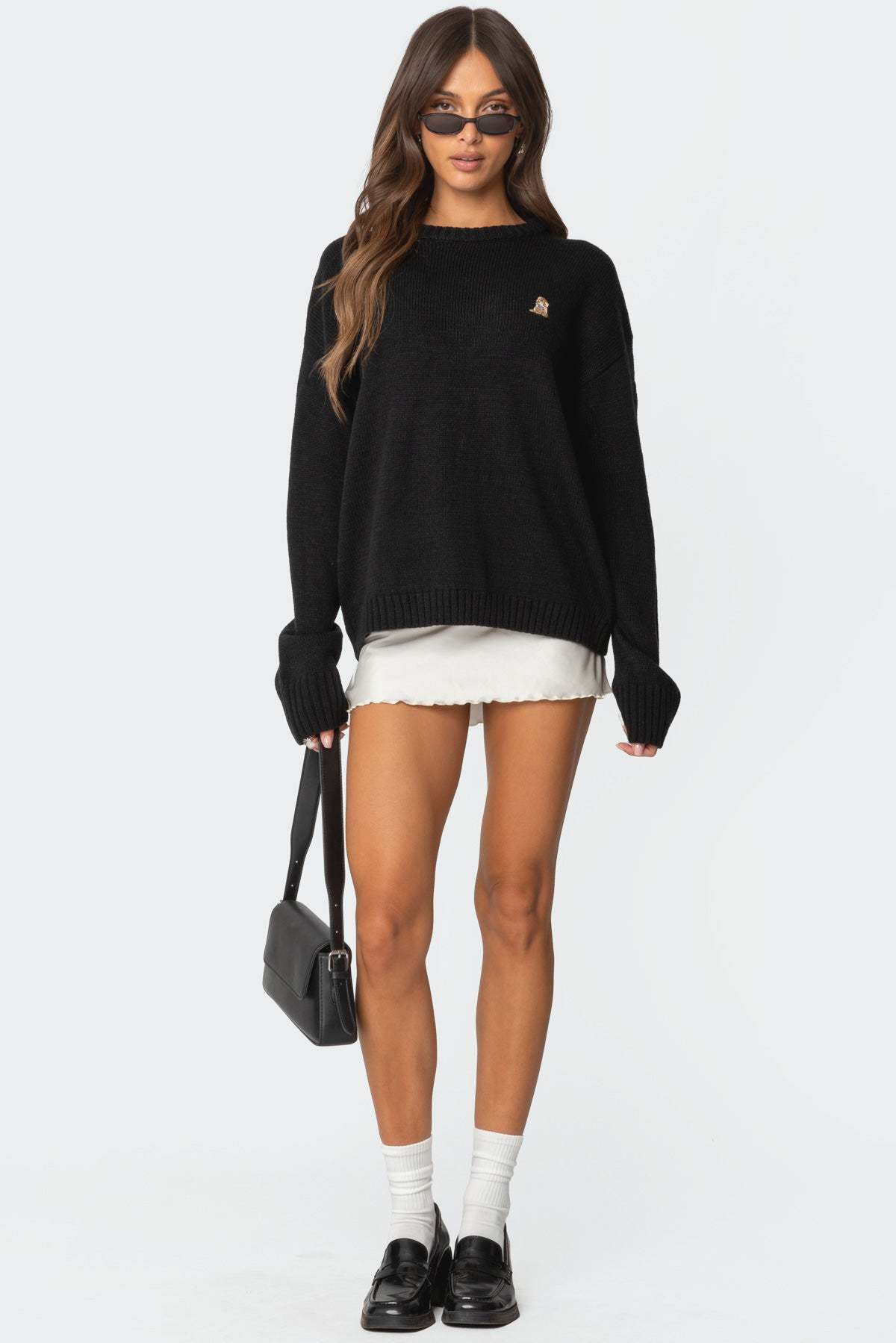 Puppy Love Embroidered Sweater - BLACK