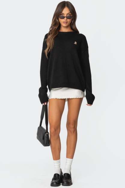 Puppy Love Embroidered Sweater - BLACK