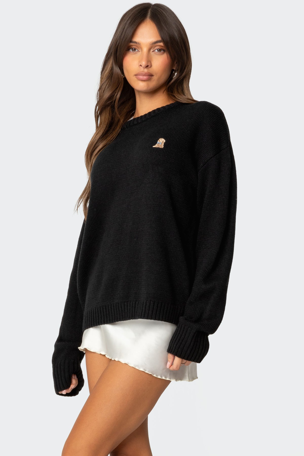 Puppy Love Embroidered Sweater - BLACK