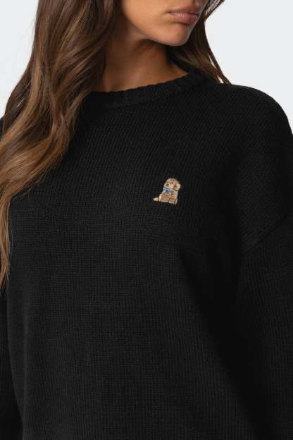 Puppy Love Embroidered Sweater - BLACK