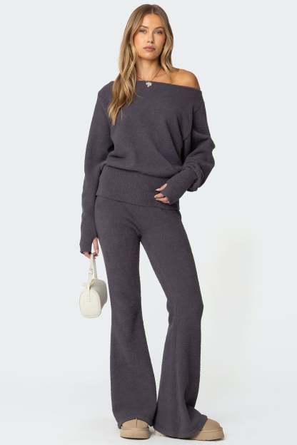 Plush Oversized Asymmetric Sweater - DARK GRAY