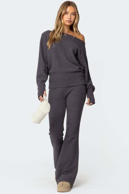 Plush Oversized Asymmetric Sweater - DARK GRAY