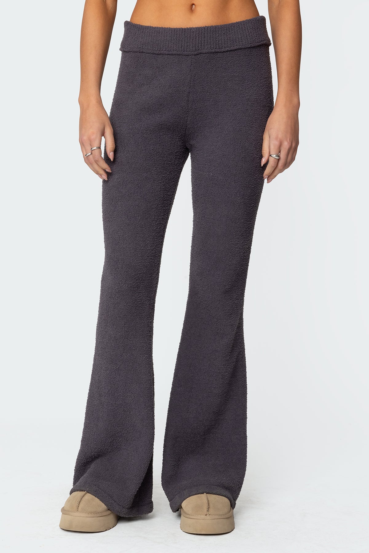 Plush Flared Pants - DARK GRAY