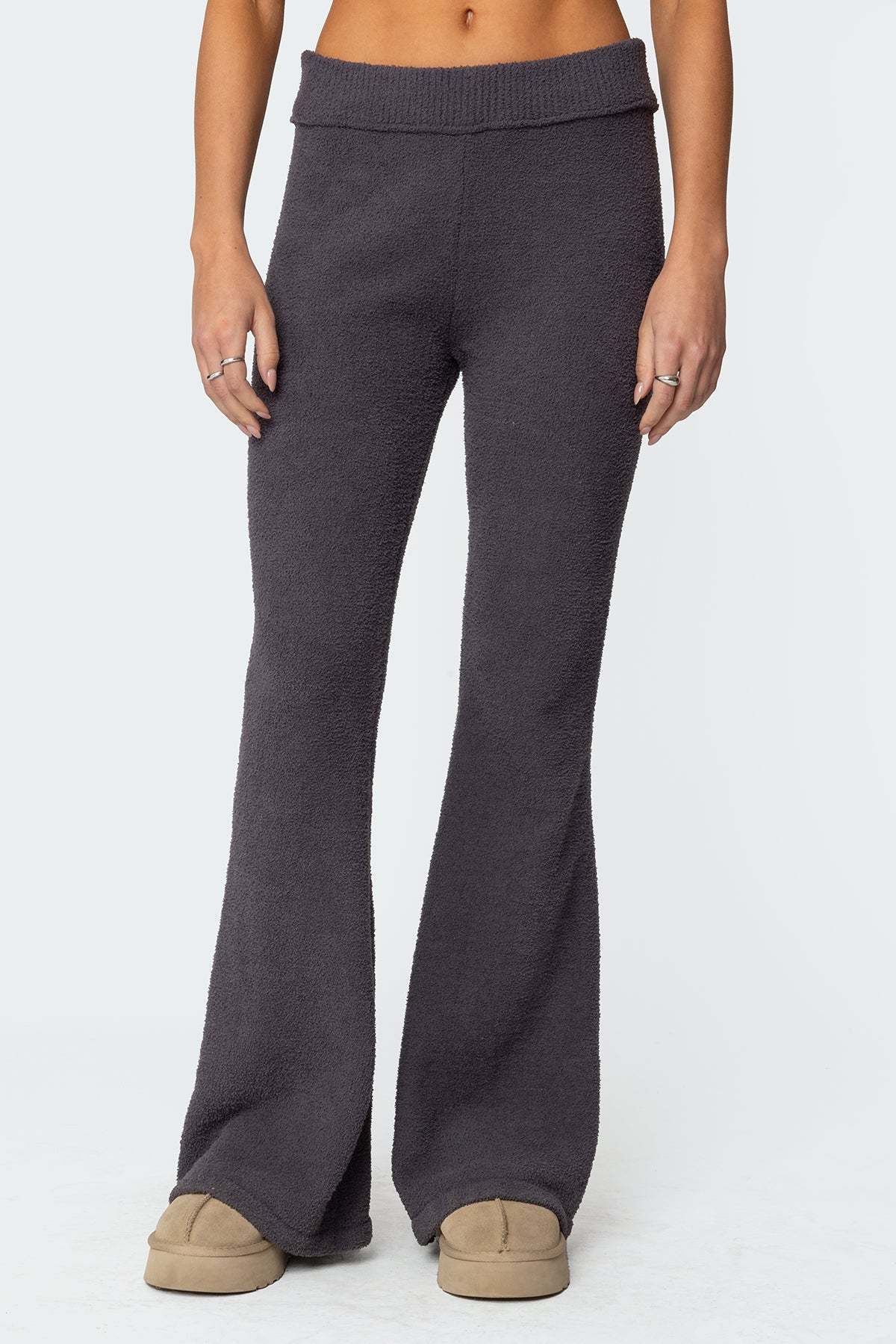 Plush Flared Pants - DARK GRAY