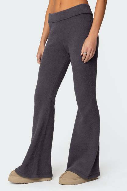 Plush Flared Pants - DARK GRAY