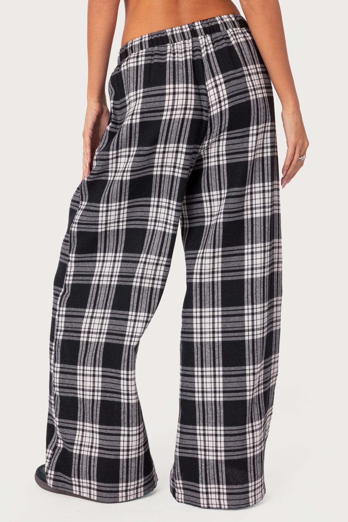 Lounge Around Plaid Wide Leg Pants - BLACK AND WHITE