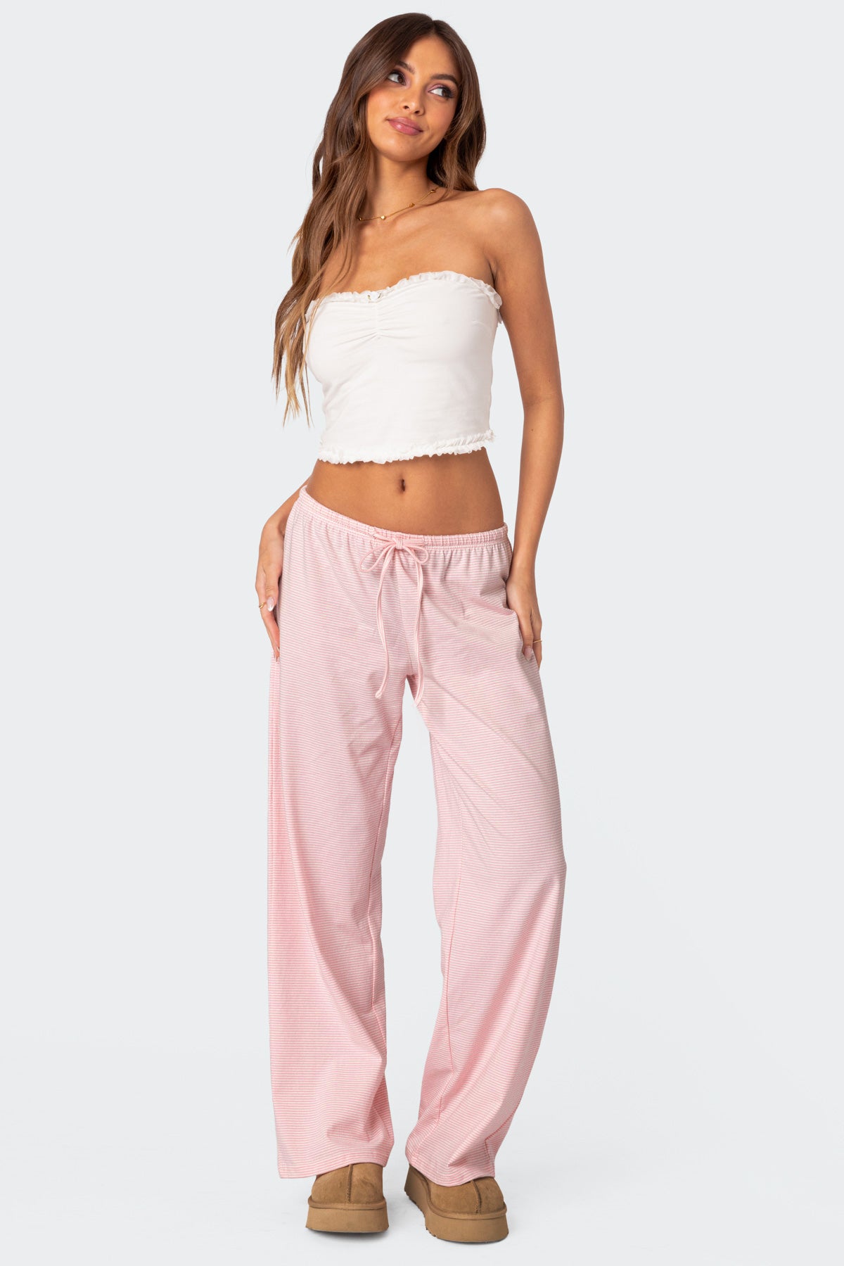 Olivia Striped Loose Fit Pants - LIGHT PINK