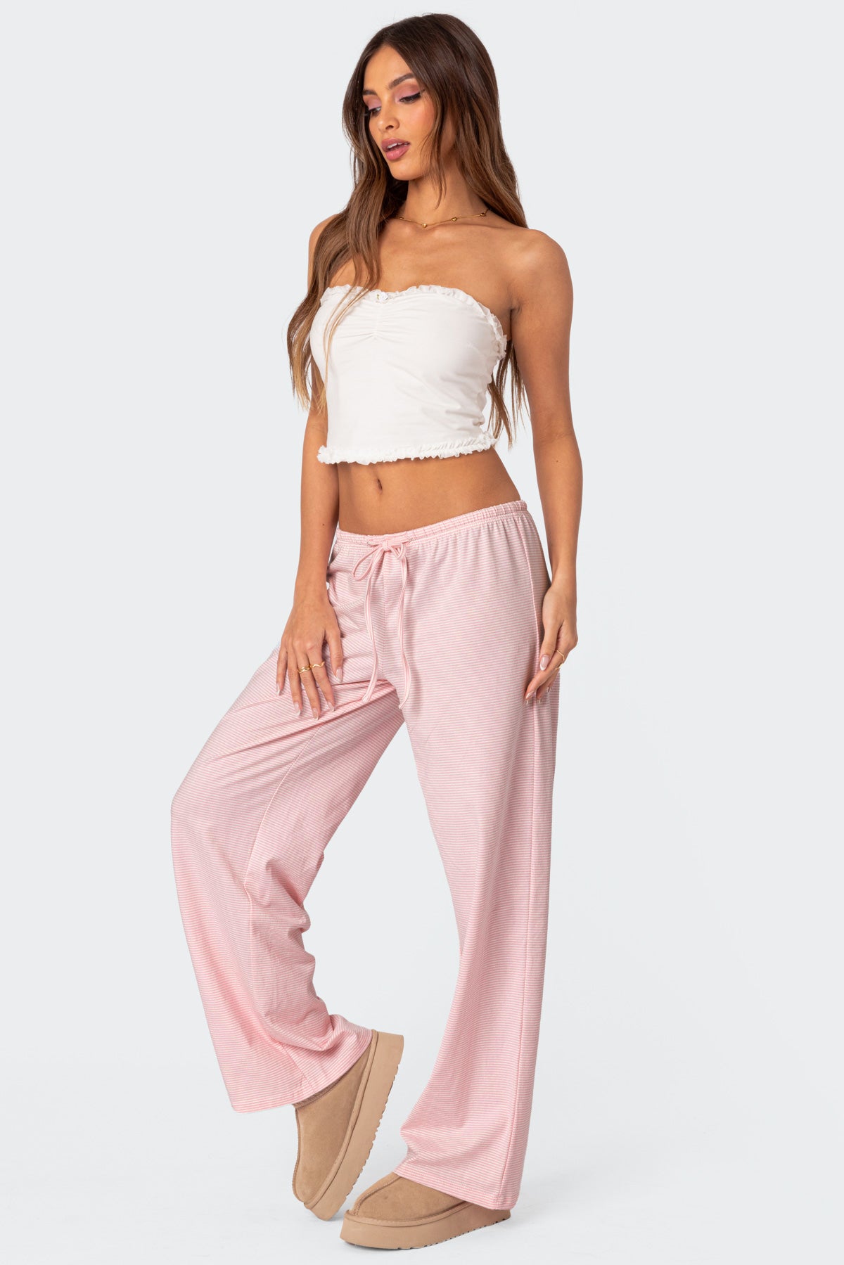 Olivia Striped Loose Fit Pants - LIGHT PINK