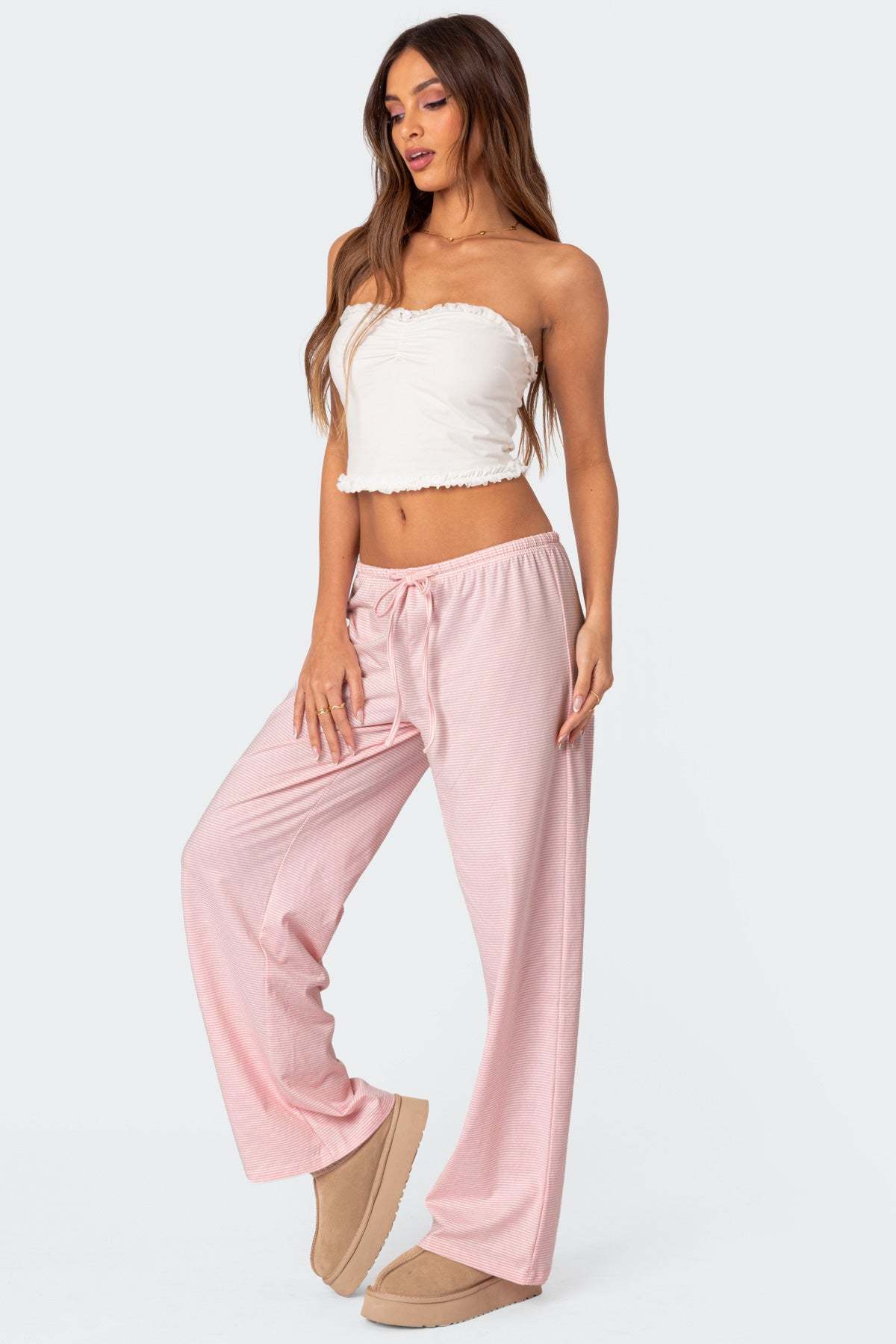 Olivia Striped Loose Fit Pants - LIGHT PINK