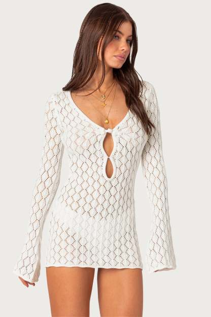 Brie Cut Out Crochet Mini Dress - CREAM