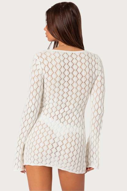 Brie Cut Out Crochet Mini Dress - CREAM
