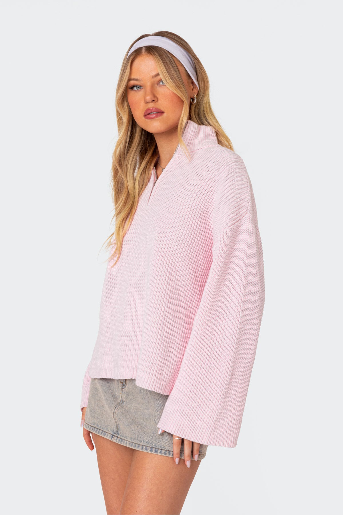 Amour High Neck Oversized Zip Sweater - PINK