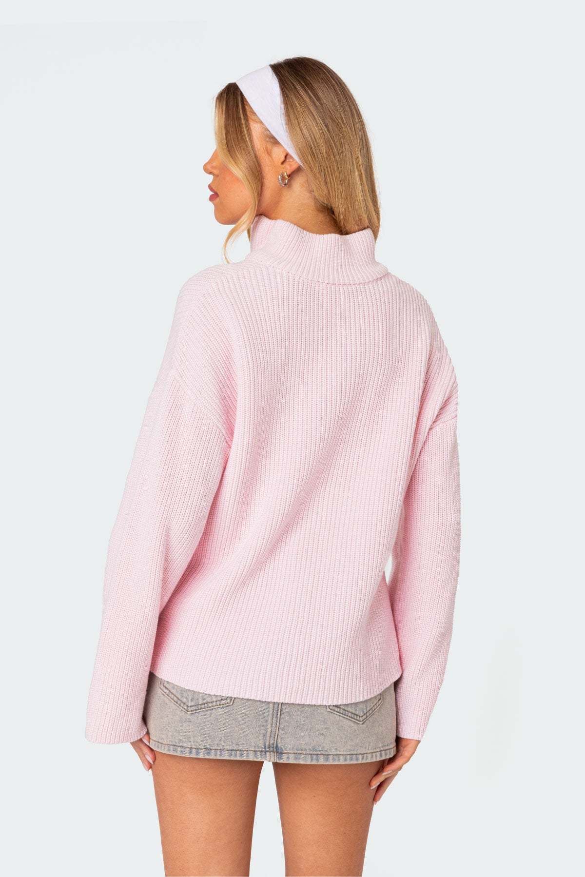 Amour High Neck Oversized Zip Sweater - PINK
