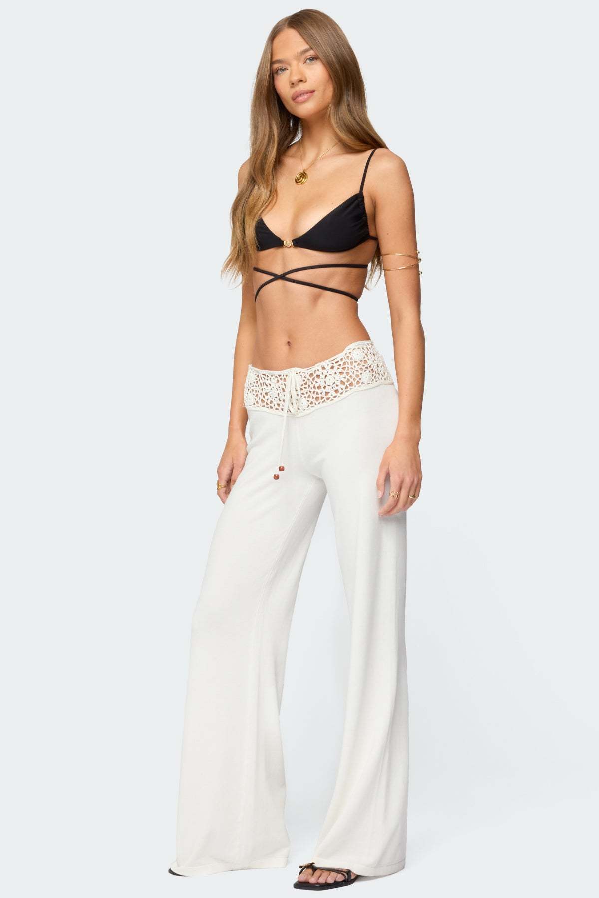 Kirsty Crochet Waist Knit Pants - WHITE