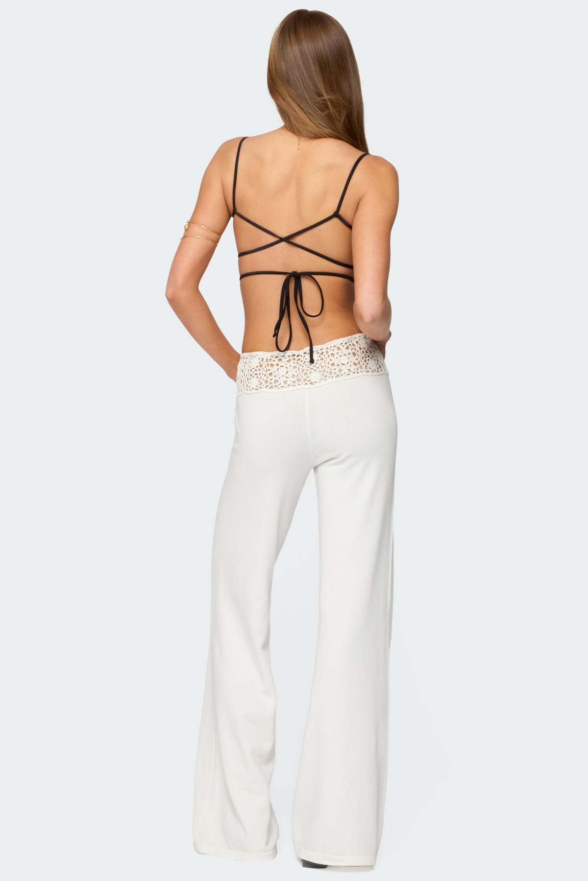 Kirsty Crochet Waist Knit Pants - WHITE