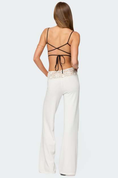 Kirsty Crochet Waist Knit Pants - WHITE