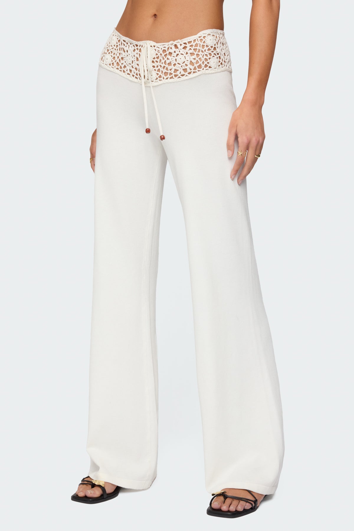 Kirsty Crochet Waist Knit Pants - WHITE