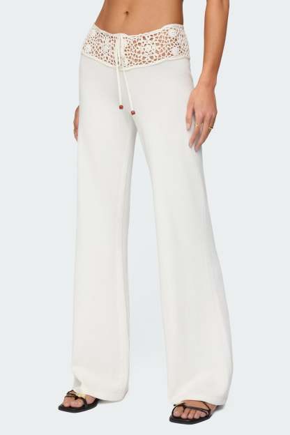 Kirsty Crochet Waist Knit Pants - WHITE