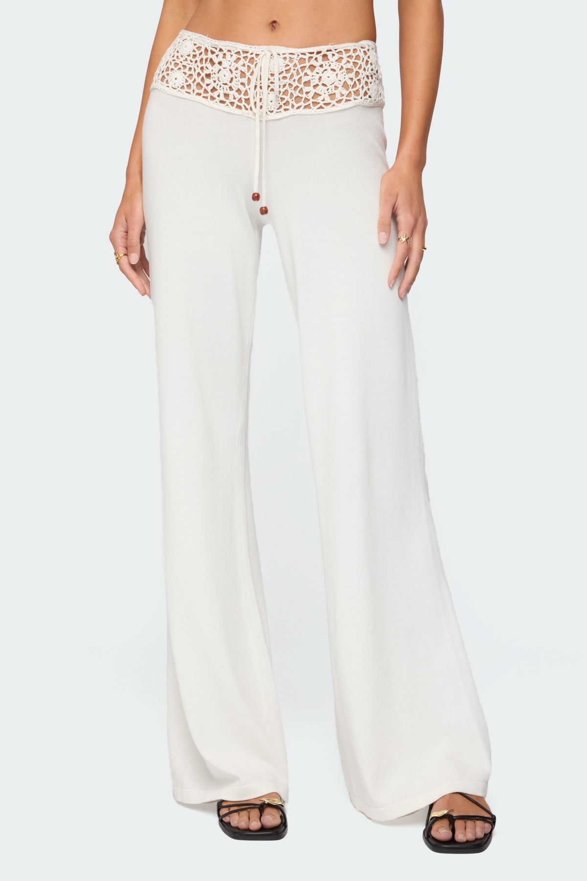 Kirsty Crochet Waist Knit Pants - WHITE