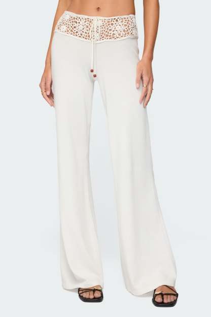 Kirsty Crochet Waist Knit Pants - WHITE