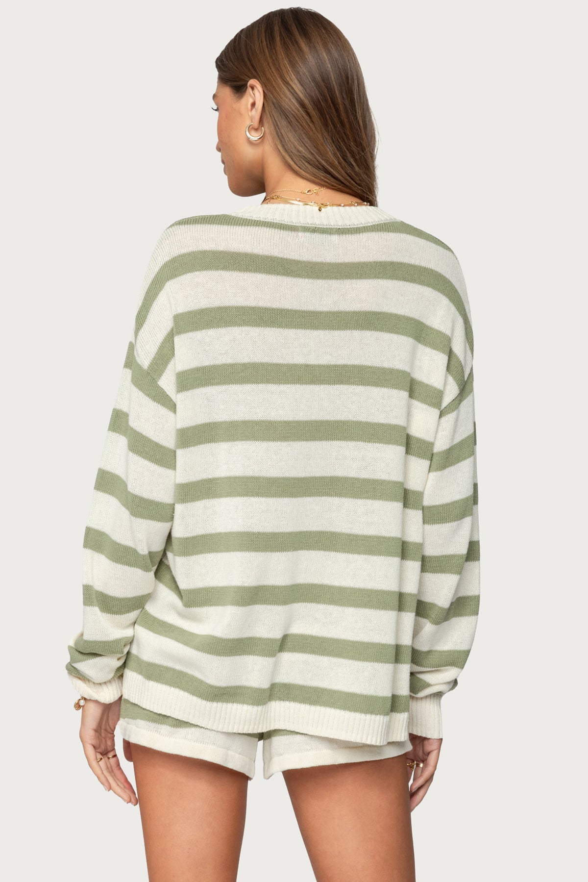 Amaris Oversized Striped Sweater - OLIVE