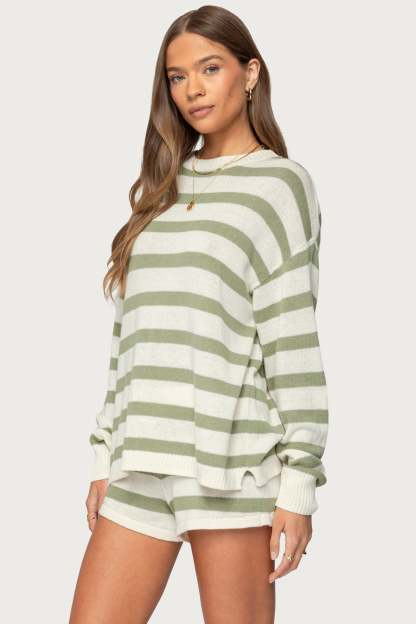 Amaris Oversized Striped Sweater - OLIVE