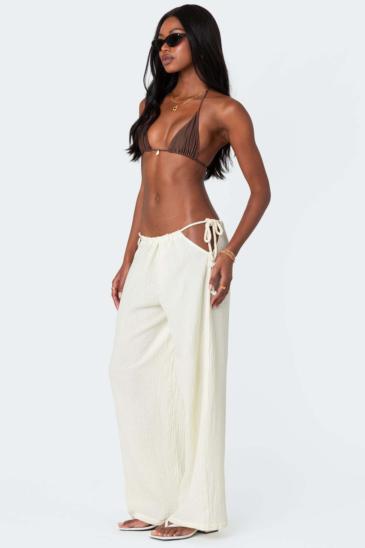 Leoni Side Tie Cotton Gauze Pants - CREAM