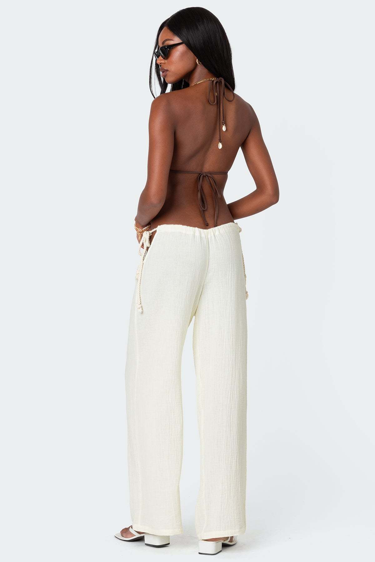 Leoni Side Tie Cotton Gauze Pants - CREAM