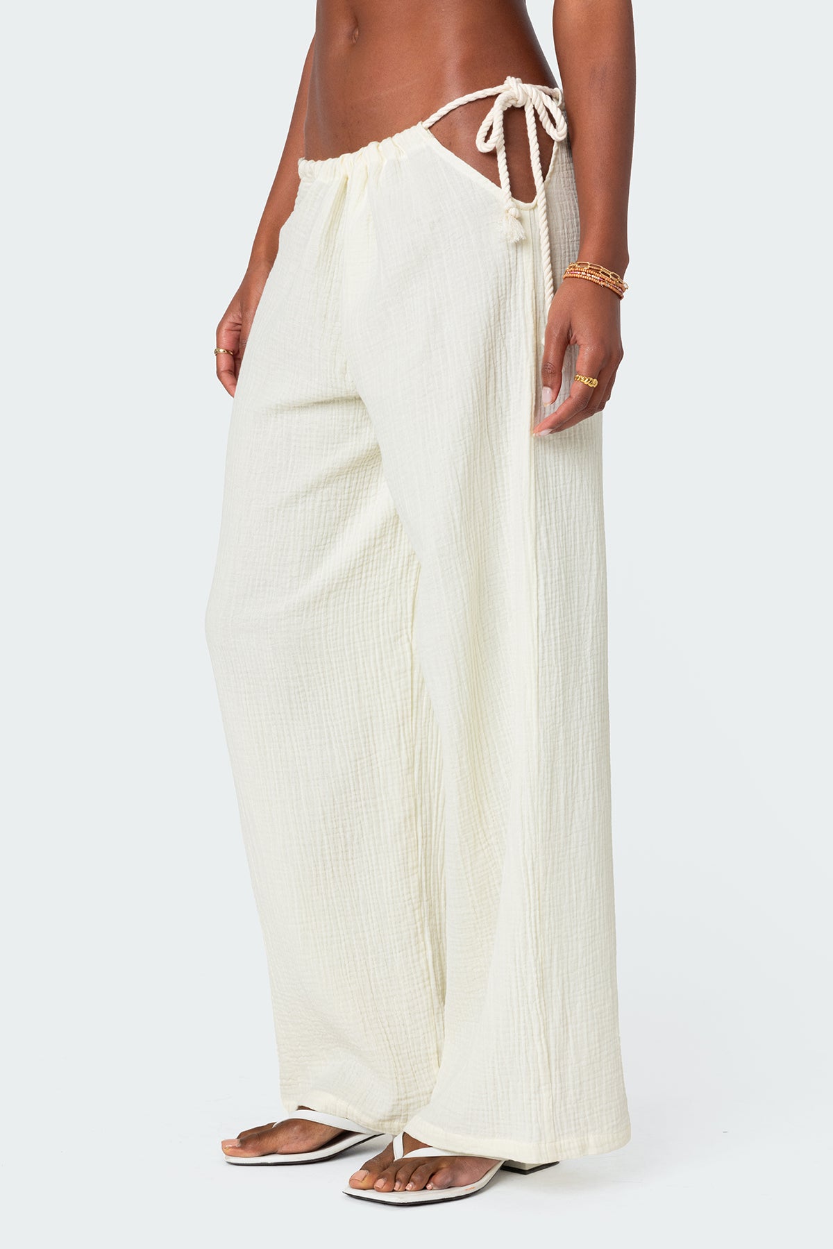 Leoni Side Tie Cotton Gauze Pants - CREAM