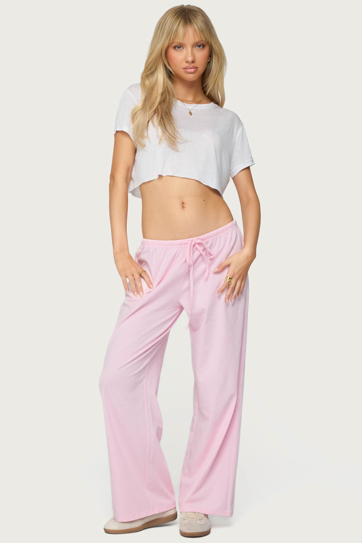 Petite Olivia Striped Loose Fit Pants - LIGHT PINK