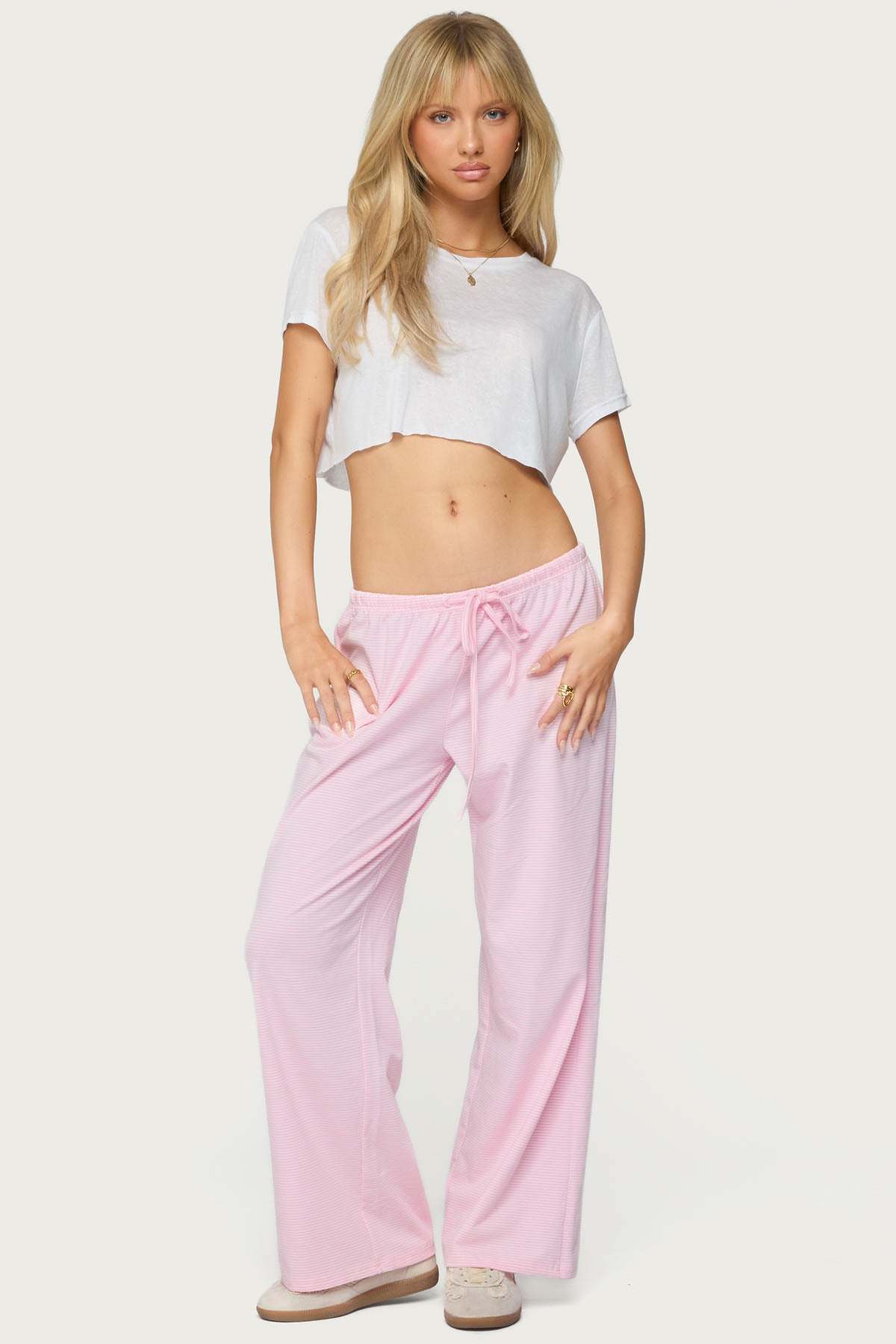 Petite Olivia Striped Loose Fit Pants - LIGHT PINK