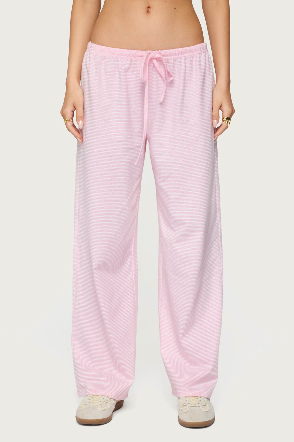 Petite Olivia Striped Loose Fit Pants - LIGHT PINK
