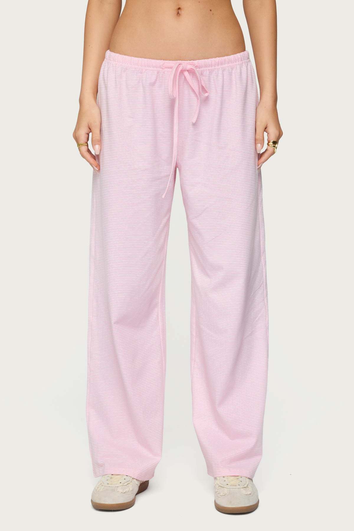 Petite Olivia Striped Loose Fit Pants - LIGHT PINK