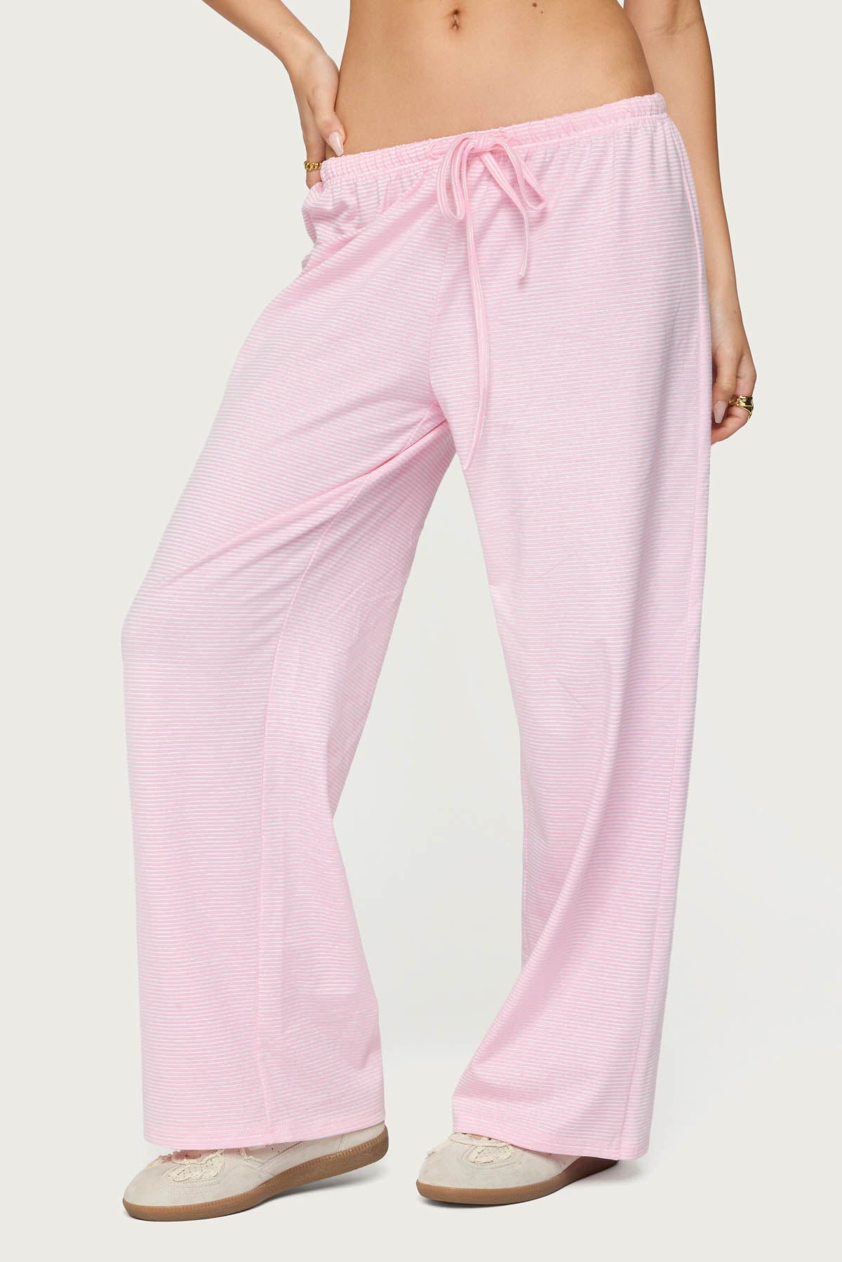 Petite Olivia Striped Loose Fit Pants - LIGHT PINK