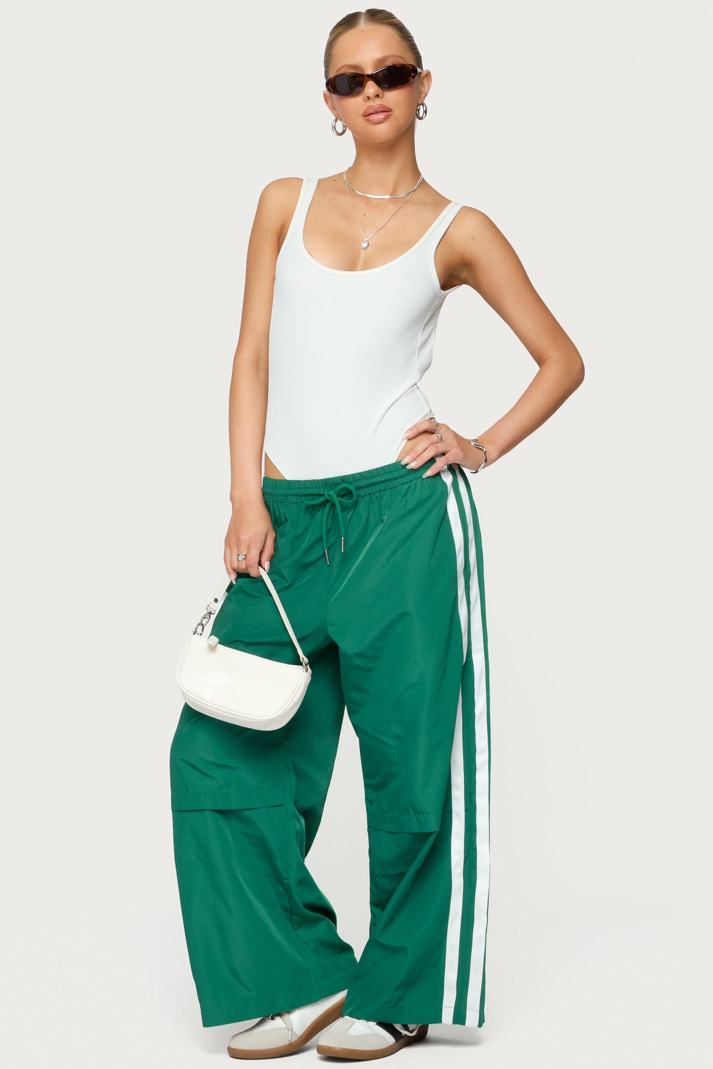 Petite Fauna Nylon Track Pants - GREEN