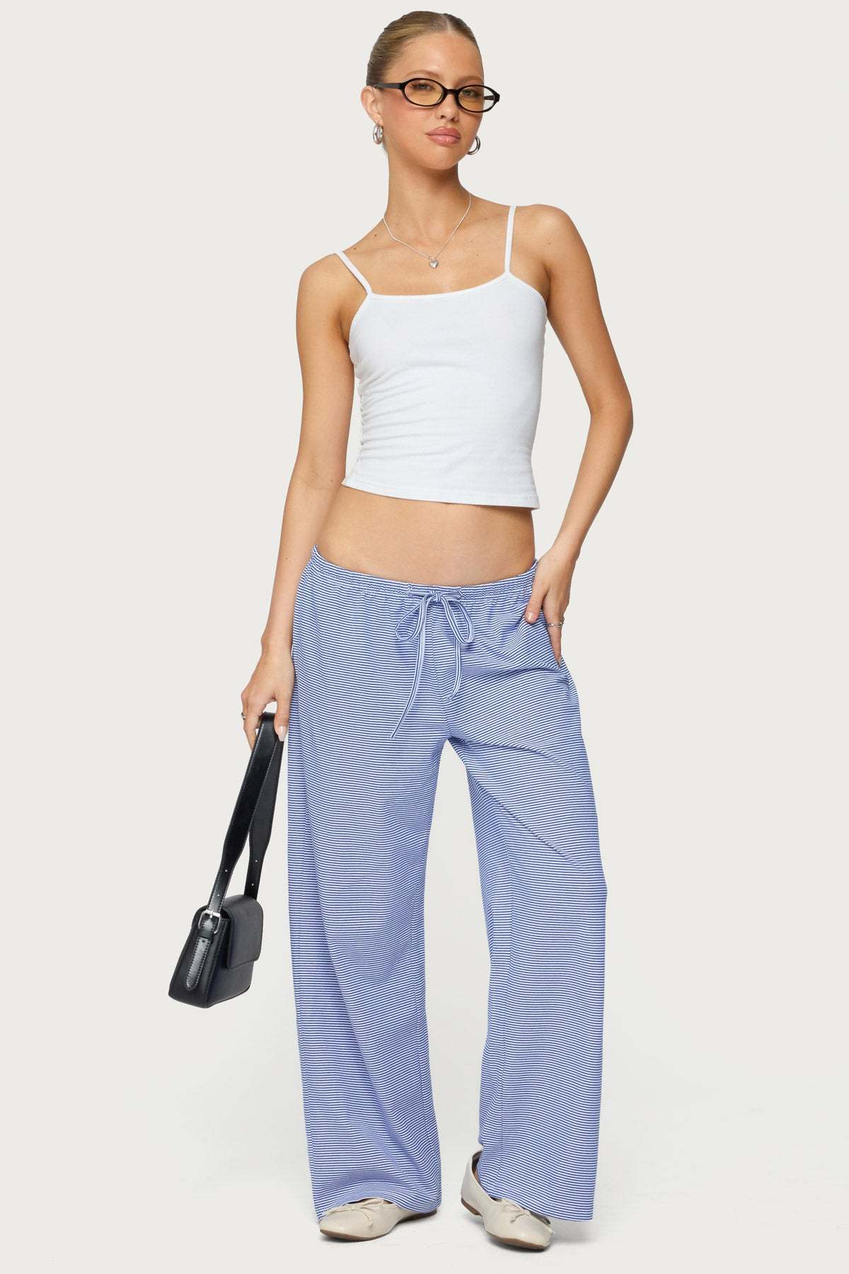 Petite Olivia Striped Loose Fit Pants - BLUE AND WHITE