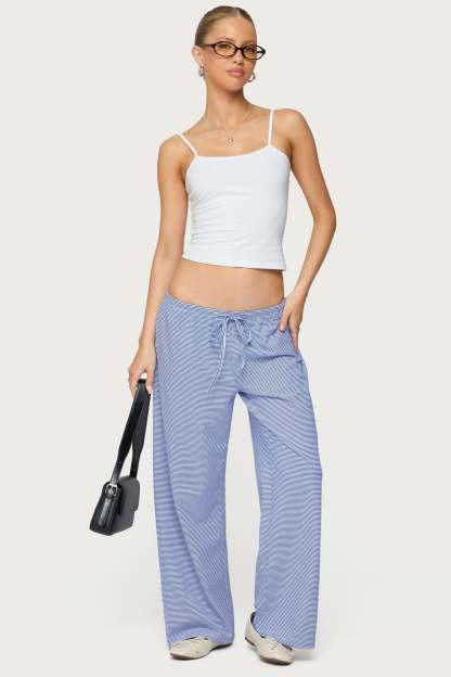Petite Olivia Striped Loose Fit Pants - BLUE AND WHITE