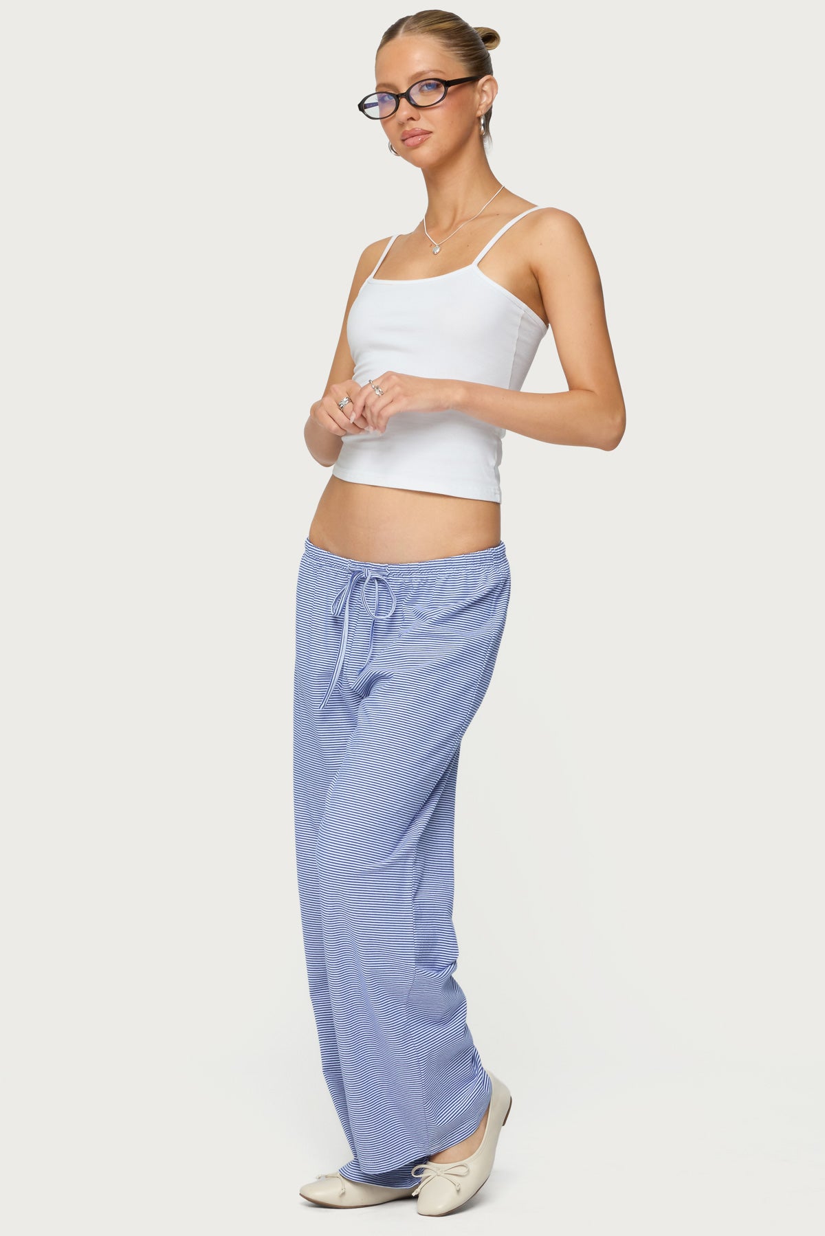 Petite Olivia Striped Loose Fit Pants - BLUE AND WHITE