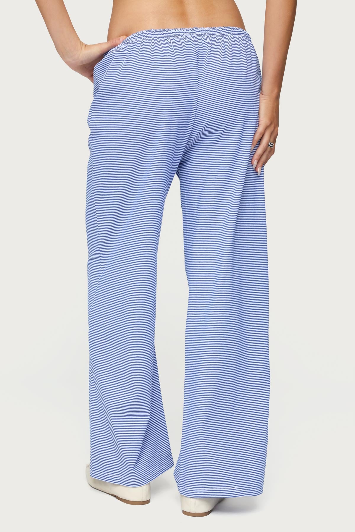 Petite Olivia Striped Loose Fit Pants - BLUE AND WHITE