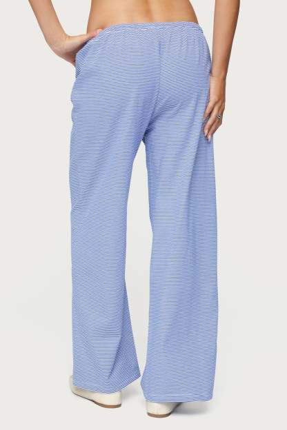 Petite Olivia Striped Loose Fit Pants - BLUE AND WHITE