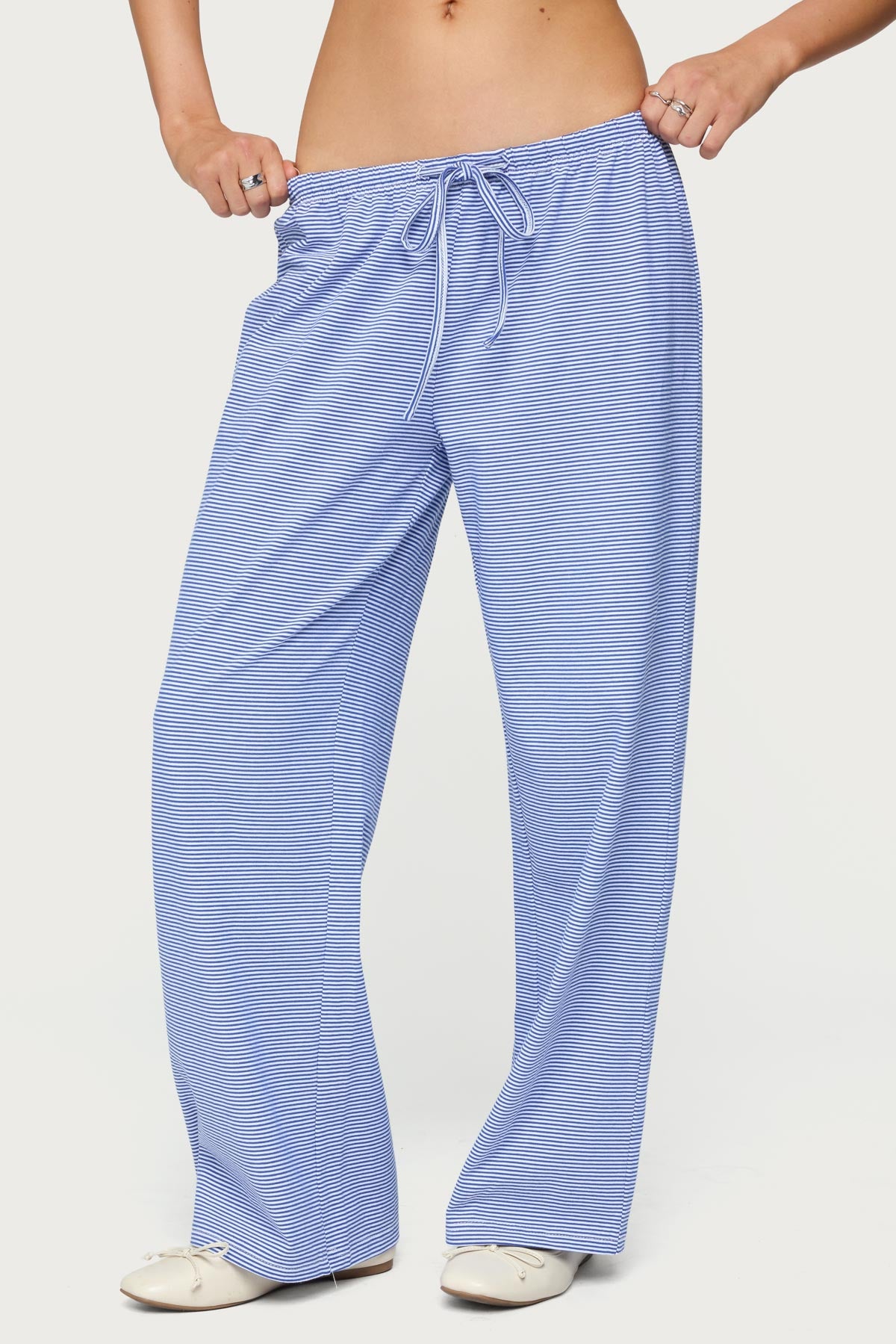 Petite Olivia Striped Loose Fit Pants - BLUE AND WHITE