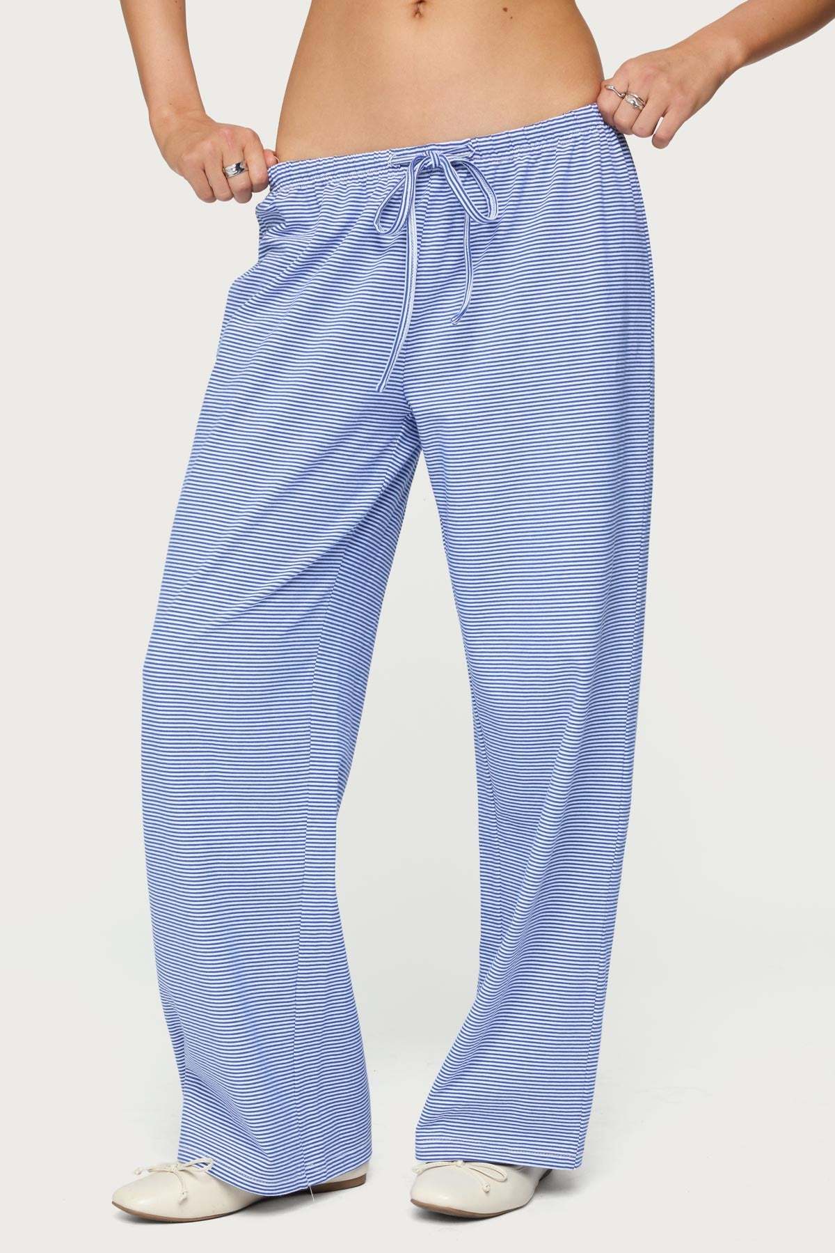 Petite Olivia Striped Loose Fit Pants - BLUE AND WHITE