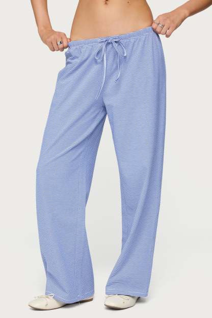 Petite Olivia Striped Loose Fit Pants - BLUE AND WHITE