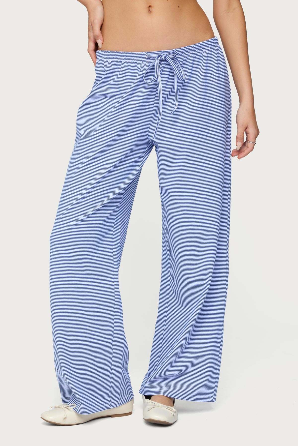 Petite Olivia Striped Loose Fit Pants - BLUE AND WHITE