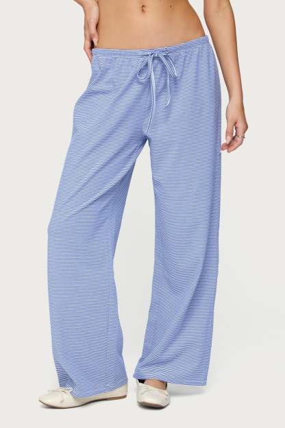 Petite Olivia Striped Loose Fit Pants - BLUE AND WHITE
