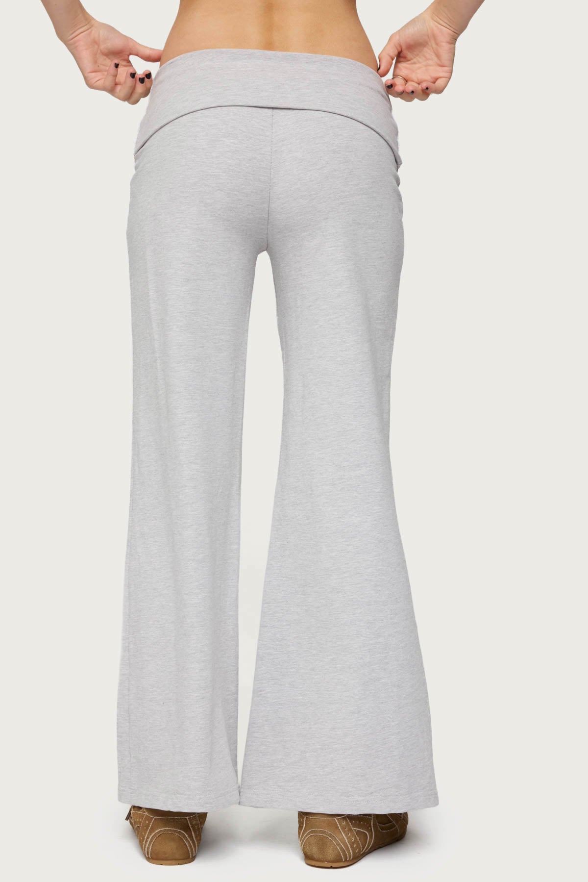Petite Wide Leg Foldover Pants - LIGHT GRAY MELANGE