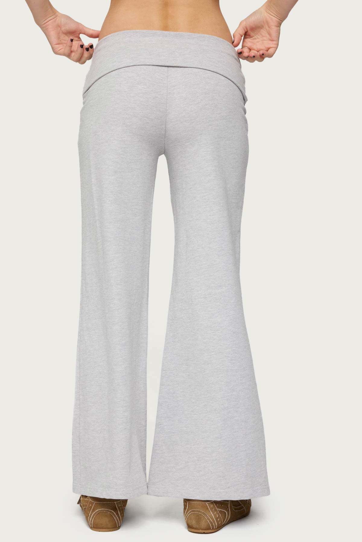 Petite Wide Leg Foldover Pants - LIGHT GRAY MELANGE