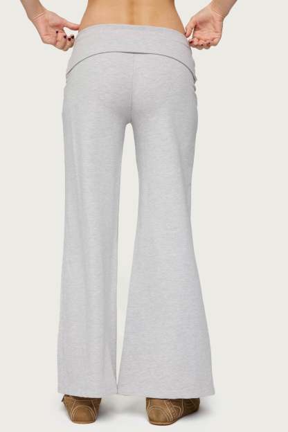 Petite Wide Leg Foldover Pants - LIGHT GRAY MELANGE