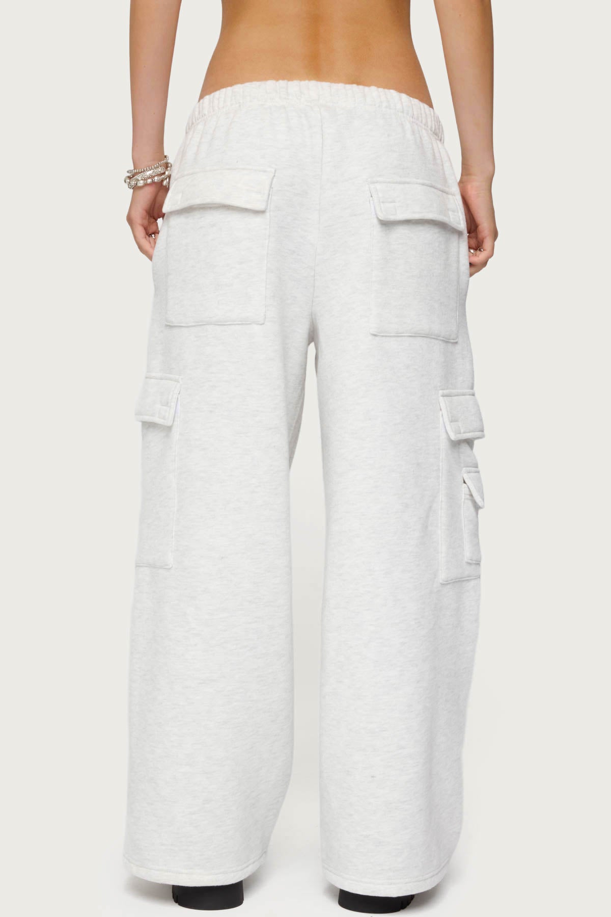 Petite Wide Leg Cargo Sweatpants - LIGHT GRAY
