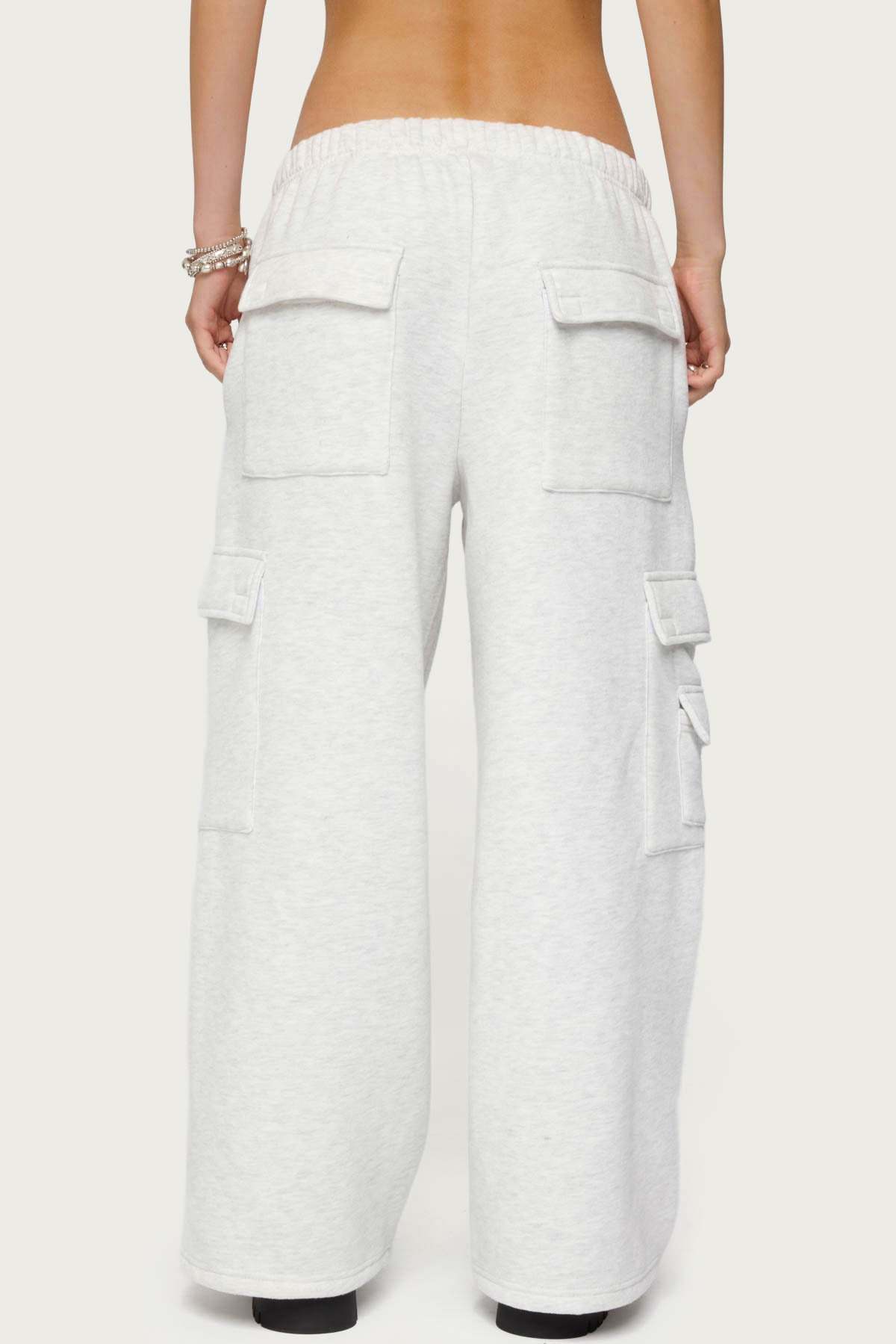 Petite Wide Leg Cargo Sweatpants - LIGHT GRAY